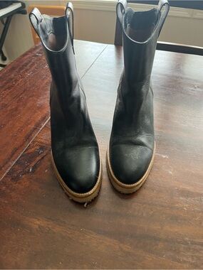 Black Leather Platform Chelsea Booties with Contrast Sole